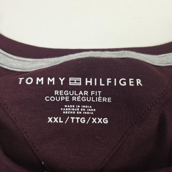 Tommy Hilfiger Shirt Mens 2XL Burgundy Regular Fit Stripe Logo Crewneck Tee - Picture 4 of 10